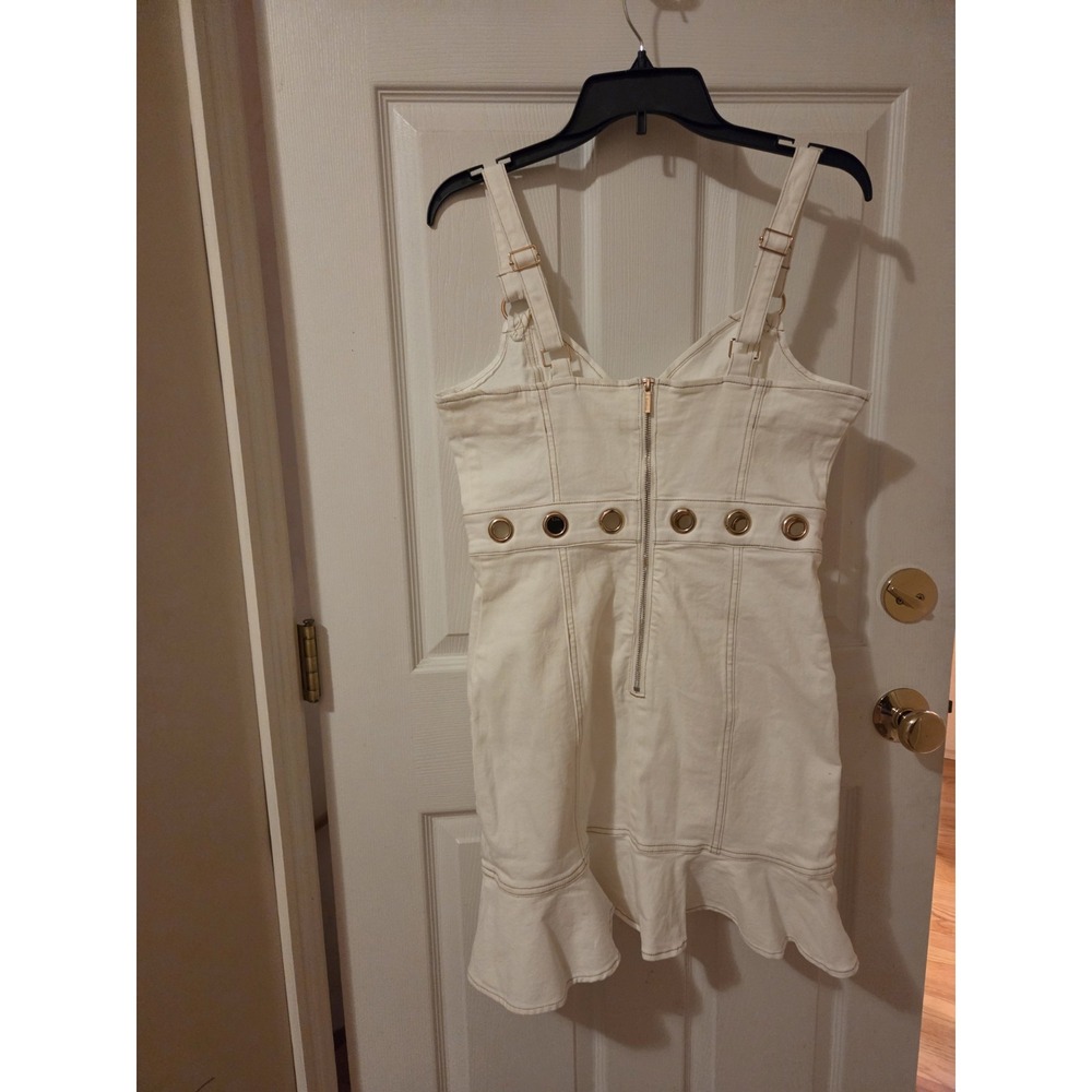 Bebe Eyelet Detail Fit Flare Denim Dress White Size 6 NWT - Picture 6 of 16